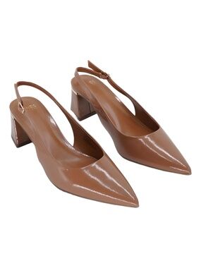 Jones New York Fildy Nude Crinkle Pointed Toe Slingback Block Heel Size 9.5M